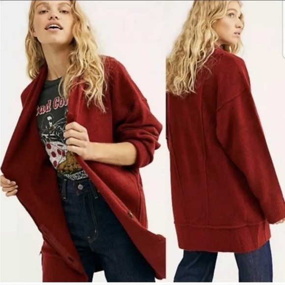 Free People Sweaters - Free People Eucalyptus Wool Blend Cardigan Brick Red Heather XS OVERSIZED